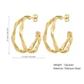Boucles d'oreilles créoles torsadées dorées en acier titane de 37 mm de diamètre - Style Géométrique Torsadé (PJER343) / 37mm / Or