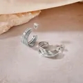 Boucles d'oreilles créoles géométriques multicouches en acier inoxydable argenté - Style de Lignes Parallèles Multicouches (PJER361) / 22mm / Acier