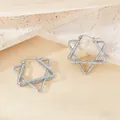 Boucles d'oreilles créoles géométriques en forme d'étoile en acier titane ton argent. - Style Hexagramme à Texture Géométrique (PJER417) / 30mm / Acier