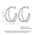 Boucles d'oreilles créoles torsadées en acier titane argenté, 37 mm bijoux géométriques - Style Géométrique Torsadé (PJER342) / 37mm / Acier