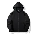 Classic plain black zip-up hooded sweatshirt with front pockets for men and women - Black