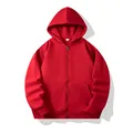 Bright red unisex zip-up hooded sweatshirt with front pockets and soft fleece fabric - Red