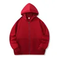 Unisex solid red zip-up hoodie sweatshirt with hood and front kangaroo pockets - Burgundy