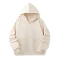 Minimalist off-white unisex french terry zip-up hoodie with front pockets and hood - Apricot