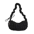 Black large capacity quilted pleated dumpling shoulder bag with puffy strap detail - Black