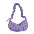 Purple quilted padded dumpling bag with unique ruched handle and diamond stitching - Purple