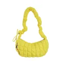 Bright yellow quilted puffer dumpling bag featuring a stylish pleated shoulder strap - Yellow