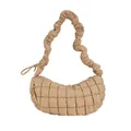 Elegant beige ruched puffer shoulder bag with diamond quilting and soft texture - Khaki