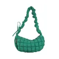 Green quilted puffer dumpling shoulder bag with a stylish ruched strap for women - Green