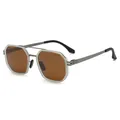 Modern octagonal metal frame aviator sunglasses with brown polarized lenses for men - Matte Gunmetal Frame Tea Lens (C5)