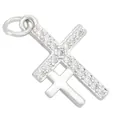 Elegante colgante de doble cruz con circonitas micropavé y acabado plateado para joyería DIY - Colgante Cruz Circonia Plateado Doble Capa (#4)