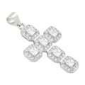 Élégant pendentif croix en cuivre argenté serti de micro-zircones blanches brillantes - Pendentif Croix Zirconia Argenté Carré (#8)