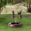 Fontana da giardino creativa con uccelli corvi in resina per decoro esterno paesaggio - Flusso d'acqua a doppio uccello in bronzo