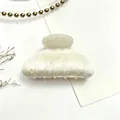 Elegant cream white acrylic hair claw clip with pearlescent water ripple texture - Beige