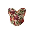 Vintage floral jacquard corset bustier with French fishbone structure and lace trim - S / Orange Floral