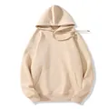 Minimalist oversize apricot pullover hoodie with adjustable drawstring and pouch pocket - Beige Apricot