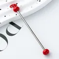 DIY metal beading rod with red spherical ends for customized keychain accessories. - Red