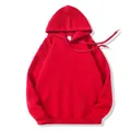 Classic oversized bright red pullover hoodie with front kangaroo pocket and drawstrings. - Red
