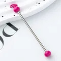 Creative DIY beadable metal keychain rod with vibrant pink spherical end accessories - Rose Red