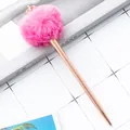Elegant rose gold metal ballpoint pen with pink fluffy pom-pom and crown top detail - Crown Rose Red Pompom