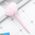 Creative pink flamingo ballpoint pen featuring a soft fluffy pom-pom decoration - Candy Pink Flamingo