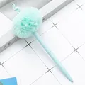 Creative light blue ballpoint pen with a soft mint green pom-pom and swan topper - Candy Blue Flamingo