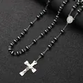 Classic black beaded stainless steel rosary necklace with silver crucifix and medal - Black Beads / 8mm / Steel