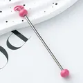 Pink DIY beadable bar keychain accessory with silver metal rod and detachable ring - Candy Pink