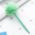 Mint green fluffy pom pom ballpoint pen with a cute flamingo figurine ornament variant - Candy Green Flamingo