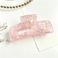 Elegant pink acrylic hair claw clip with water ripple marble pattern for women. - Pink 10.5cm
