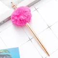 Flamingo pom-pom ballpoint pen with rose gold metal barrel and vibrant pink fur ball - Rose Red Pompom Flamingo