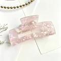 Elegant pink marbled acrylic hair claw clip with water ripple texture in Korean style - Purple 10.5cm