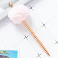 Elegant rose gold swan crown metal ballpoint pen featuring a fluffy pink pom-pom decoration - Pink Pompom Swan