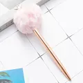 Elegant rose gold metal ballpoint pen featuring a soft pink fur pom-pom and star top - Pink Pompom Five-Pointed Star