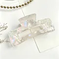 Elegant iridescent pearlescent acrylic hair claw clip with water ripple finish for buns - Grey 10.5cm