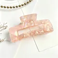 Elegant pink pearlescent acrylic hair claw clip with a marble texture finish. - Orange 10.5cm