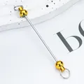 Metal DIY beaded rod for handmade keychains with gold ball ends and silver rings - Electroplated Gold