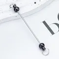 Minimalist DIY metal keychain bar with black beads and double rings for craft projects - Black