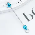 DIY beaded metal rod keychain accessory with blue metallic beads and silver rings - Light Blue