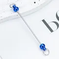 Adjustable silver DIY bead rod stick with blue metallic beads for handmade keychains - Dark Blue