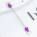 DIY metallic purple bead rod for keychains with silver rings on a white background - Deep purple