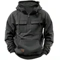 Nahaufnahme von schwarzem taktischem Kapuzenpullover mit Reißverschluss und Taschen - 3XL / Dunkelgrau