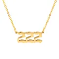 Detailed view of gold 222 angel number pendant on a stainless steel O-chain necklace. - Gold (222)