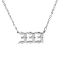 Close-up detail of Gothic 777 angel number pendant necklace in polished stainless steel - Steel (333)