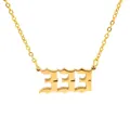 Detailed view of gold stainless steel necklace featuring a 777 angel number pendant - Gold (333)