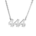 Close-up of stainless steel angel number 444 pendant necklace in gothic font - Steel (444)