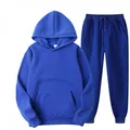 Two-piece solid royal blue men's hoodie and joggers casual sports tracksuit set. - S / Top And Bottom / Sapphire Blue