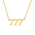 Close-up detail of gold stainless steel 777 angel number pendant necklace - Gold (777)
