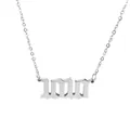 Close-up of silver stainless steel necklace with gothic 1010 angel number pendant - Silver (1000)