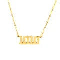 Close-up of a stylish gold stainless steel angel number 111 pendant necklace choker - Gold (1000)